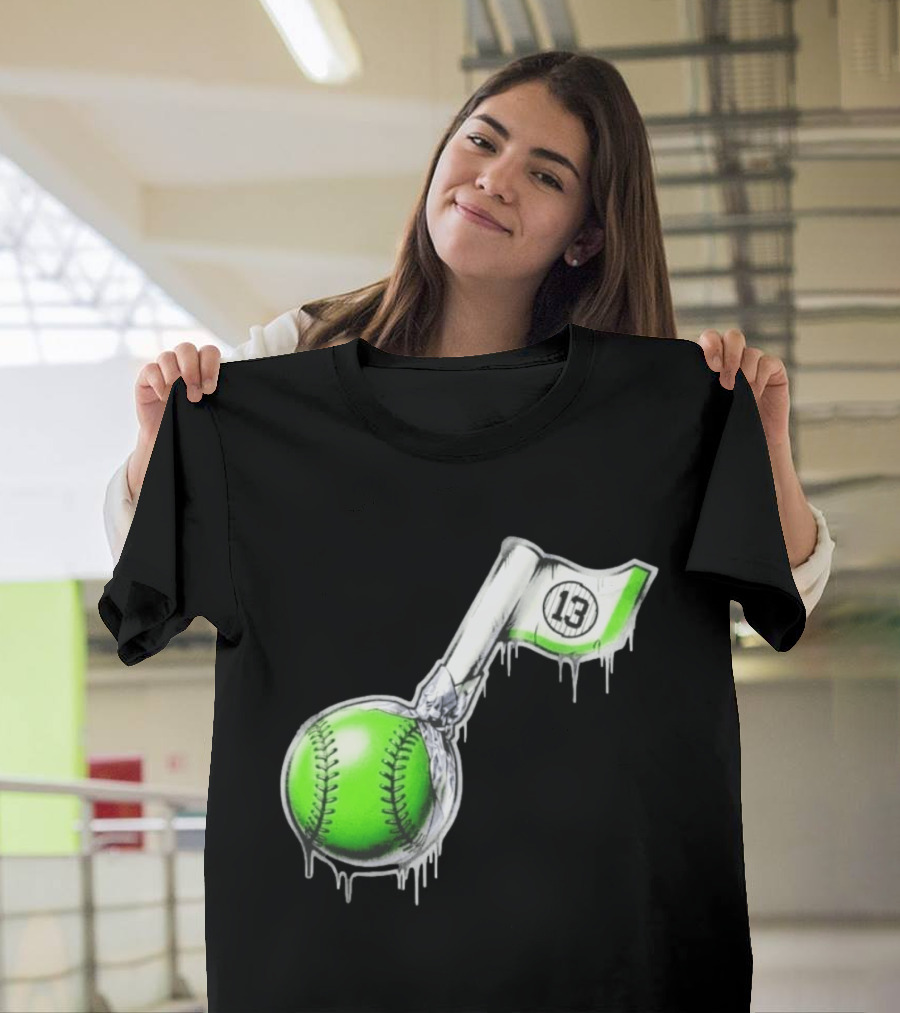 13 Baseball Lollipop Dripping Ice Cream Green Ball T-Shirt