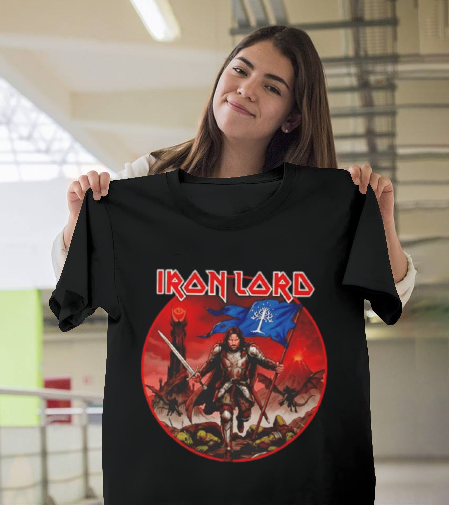 Lord Of The Rings Aragorn Iron Lord Middle Earth Battle With Flag And Sword T-Shirt