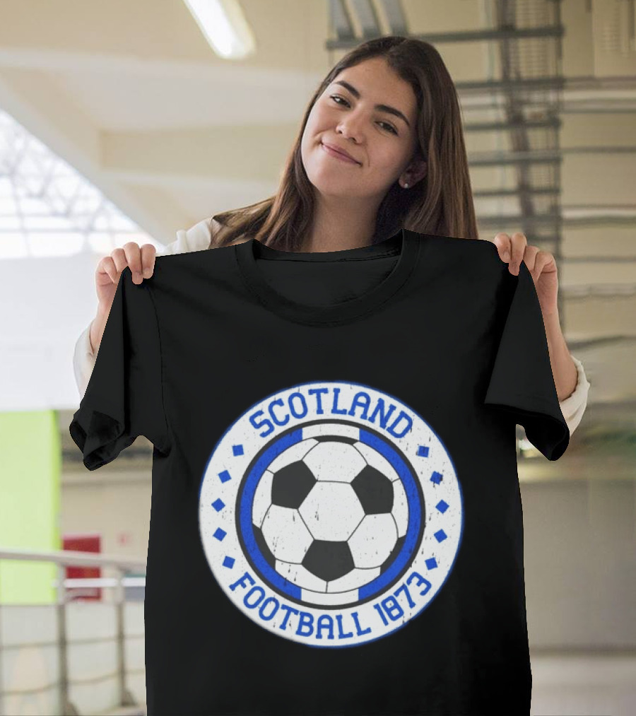 Scotland Football Soccer Ball Emblem 1873 Vintage Blue And White T-Shirt