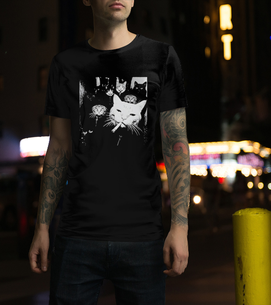 Smoking Cats Street Gang Hardened Feline Crew Members Motorcycle Club T-Shirt