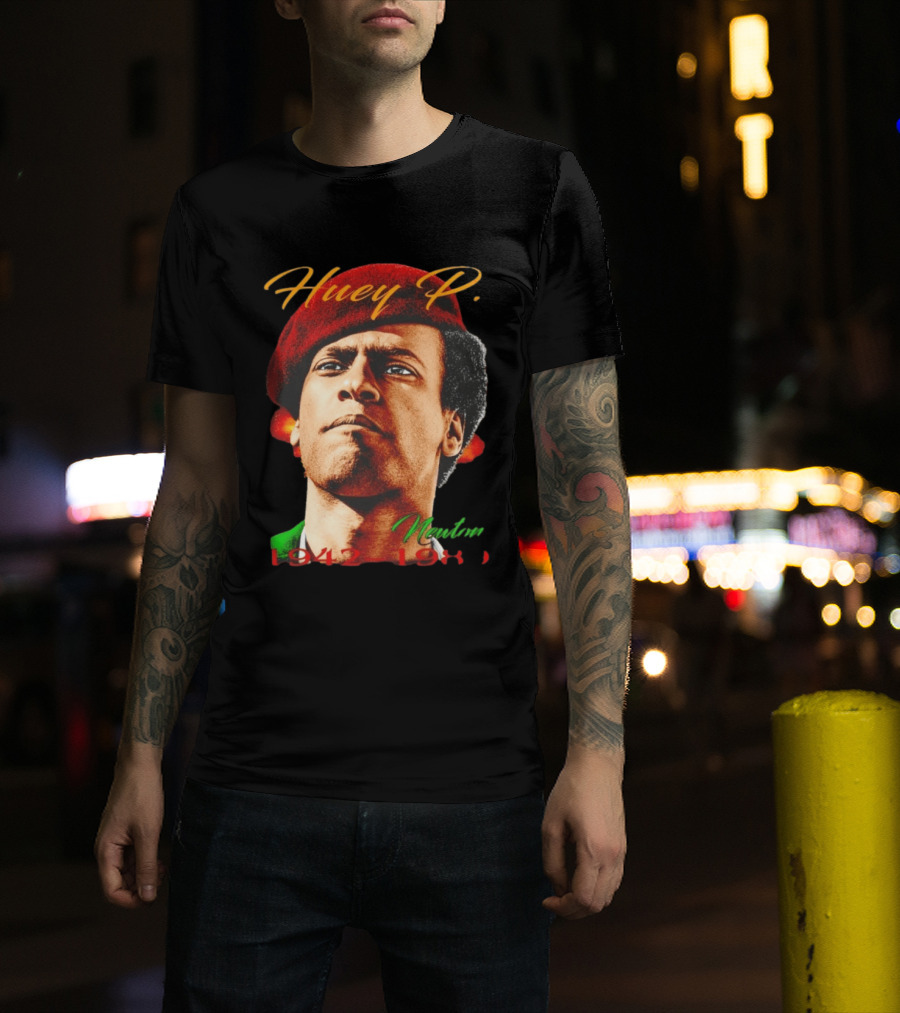 Huey P. Newton 1942 1989 Red Beret Green Jacket T-Shirt