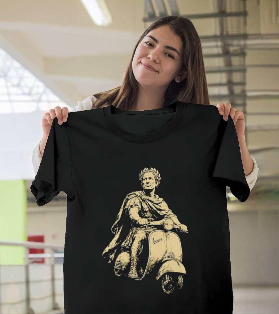 Julius Caesar Vespa Scooter Roman Warrior Motif T-Shirt