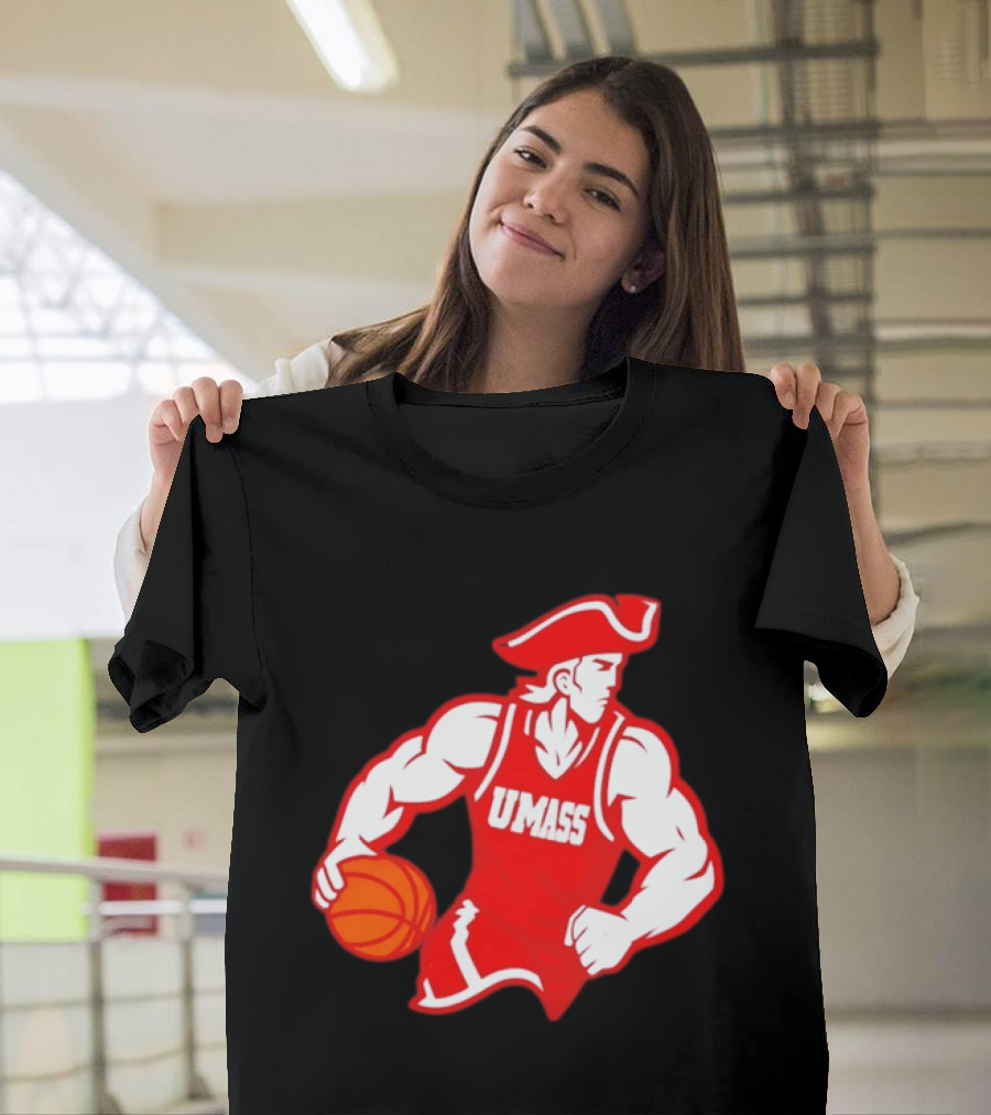 UMass Basketball Player Minuteman Holding Basketball T-Shirt