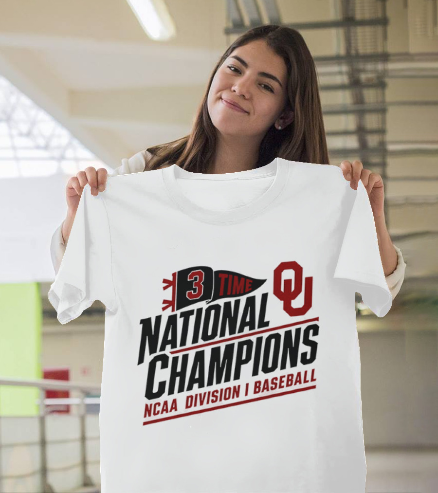 3 Time National Champions OU NCAA Division I Baseball T-Shirt