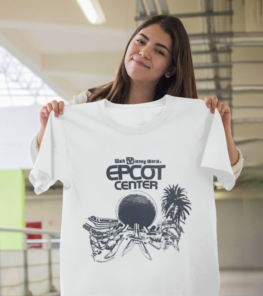Walt Disney Productions Epcot Center Spaceship Earth And Future World Palm Trees T-Shirt