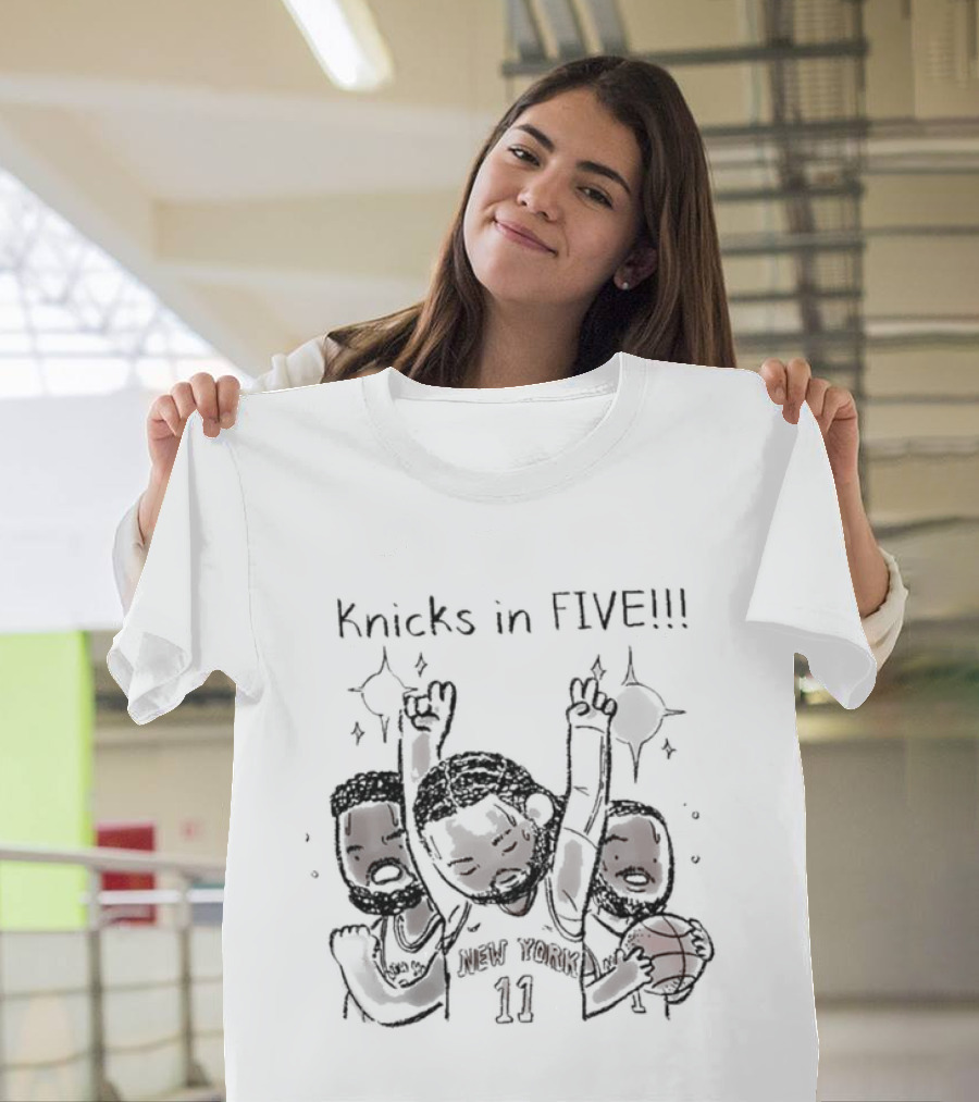 Knicks In Five Caricature Basketball Celebration T-Shirt