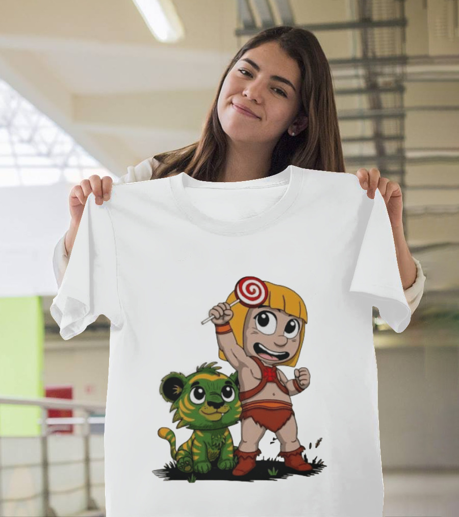 Master Of Kindergarten He Man Chibi With Tiger And Lollipop T-Shirt