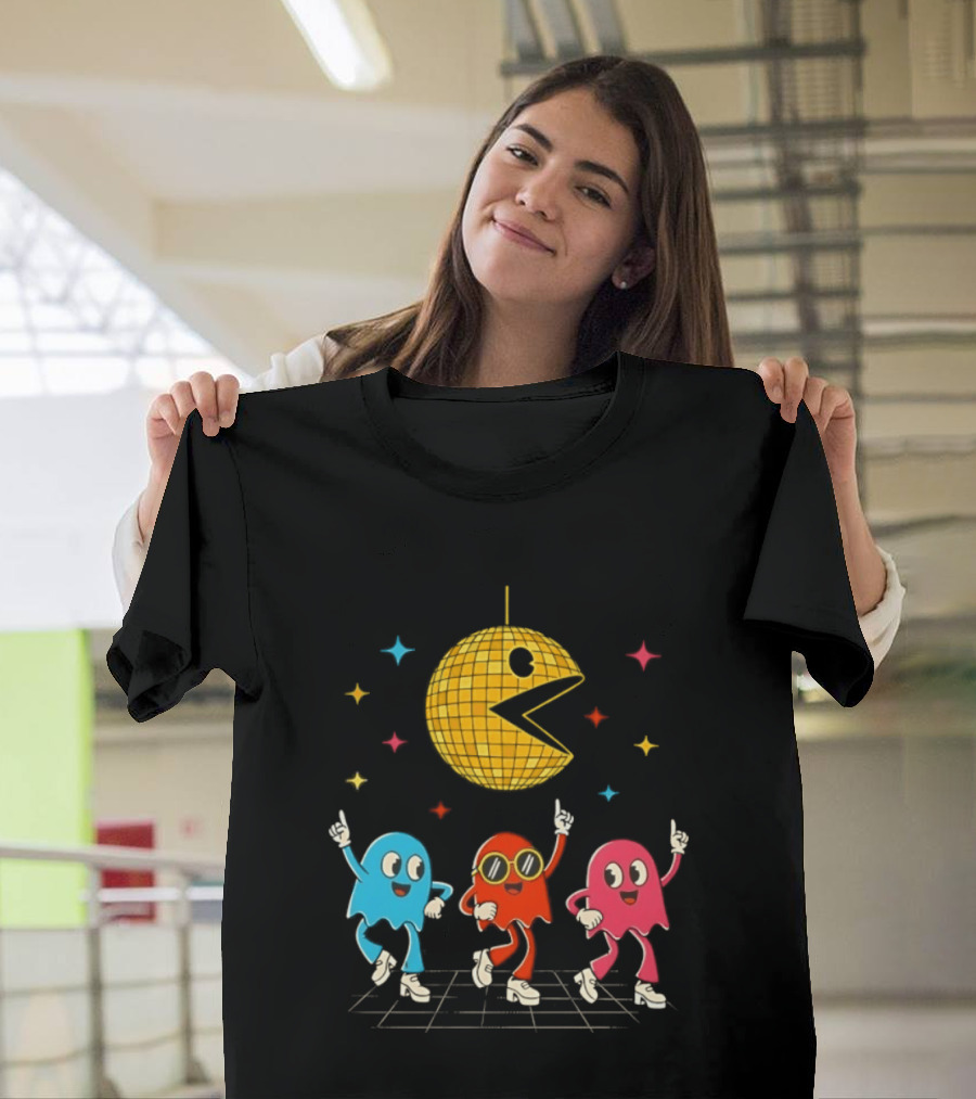 Pac Man Disco Ball And Ghosts Dance Arcade Party T-Shirt