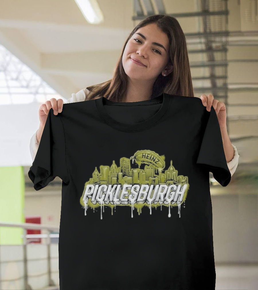 Picklesburgh Pittsburgh Skyline Graffiti With Pickle Balloon T-Shirt