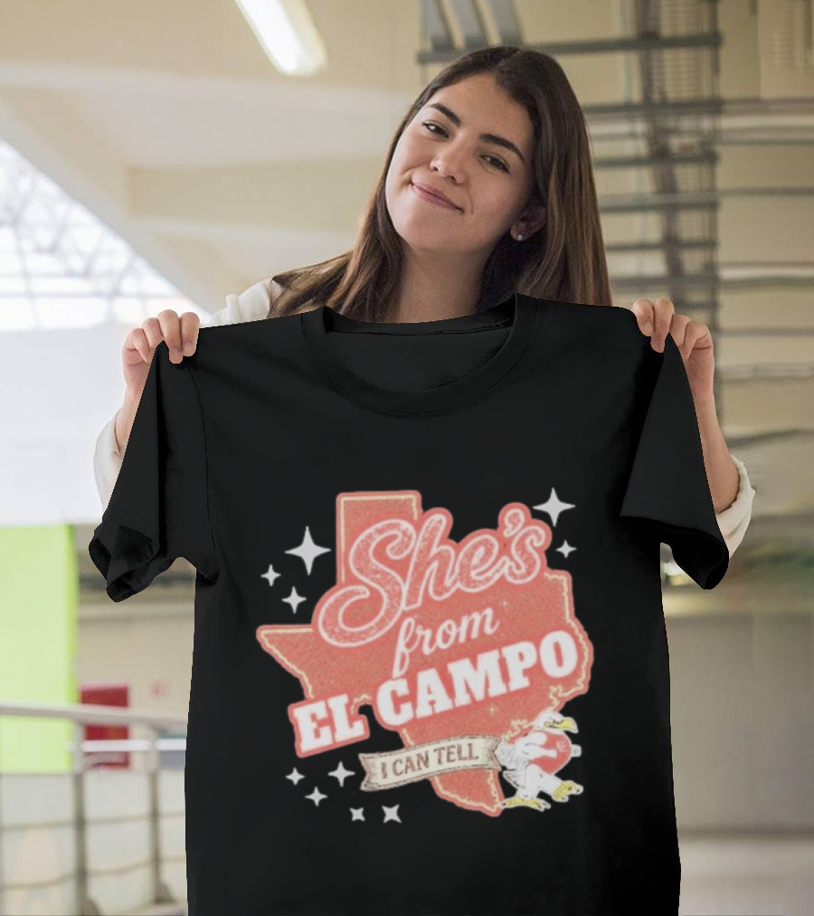 She's From El Campo I Can Tell Texas Outline Football T-Shirt