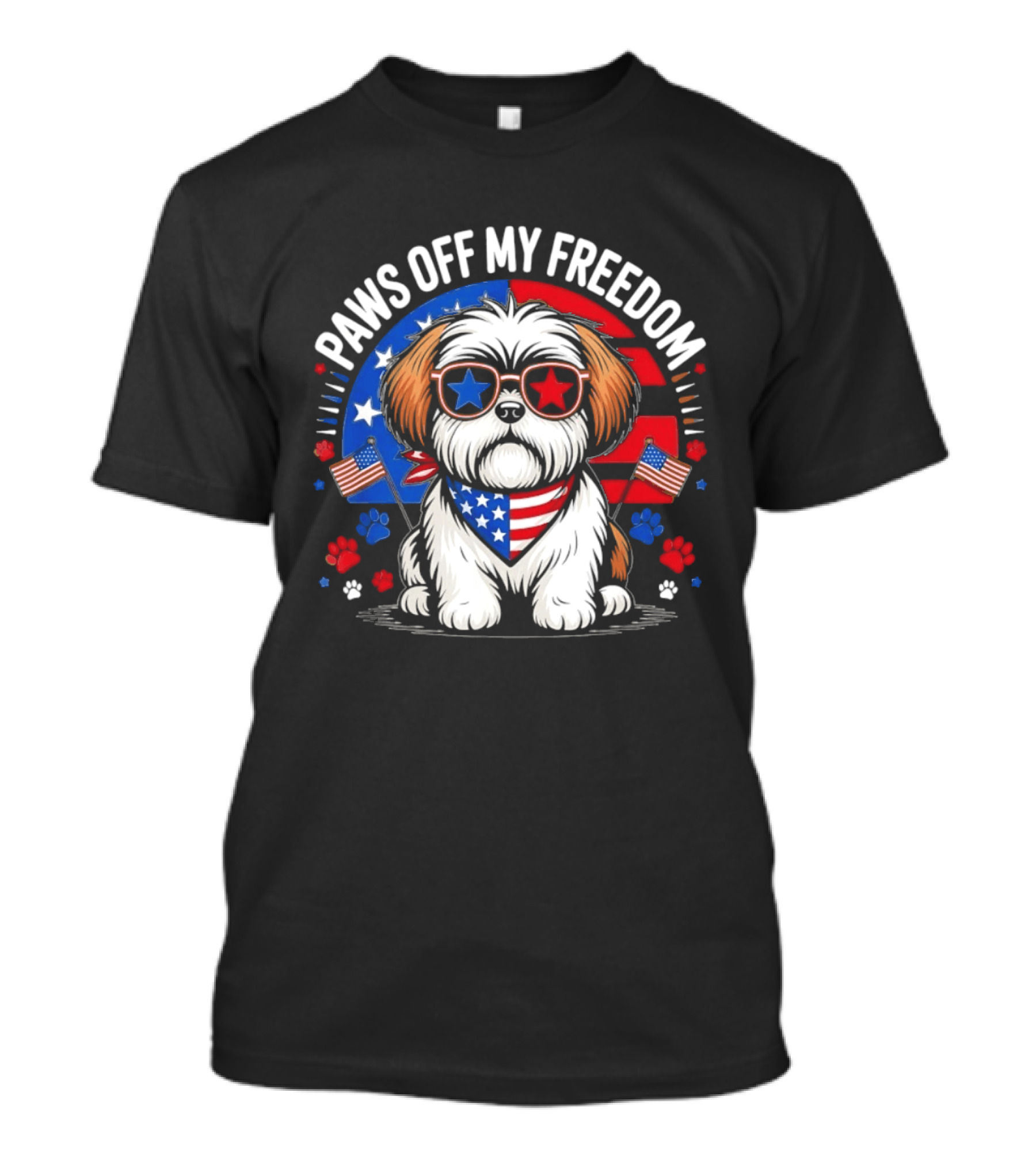 Paws Off My Freedom Shih Tzu American Flag Sunglasses Stars And Stripes T-Shirt