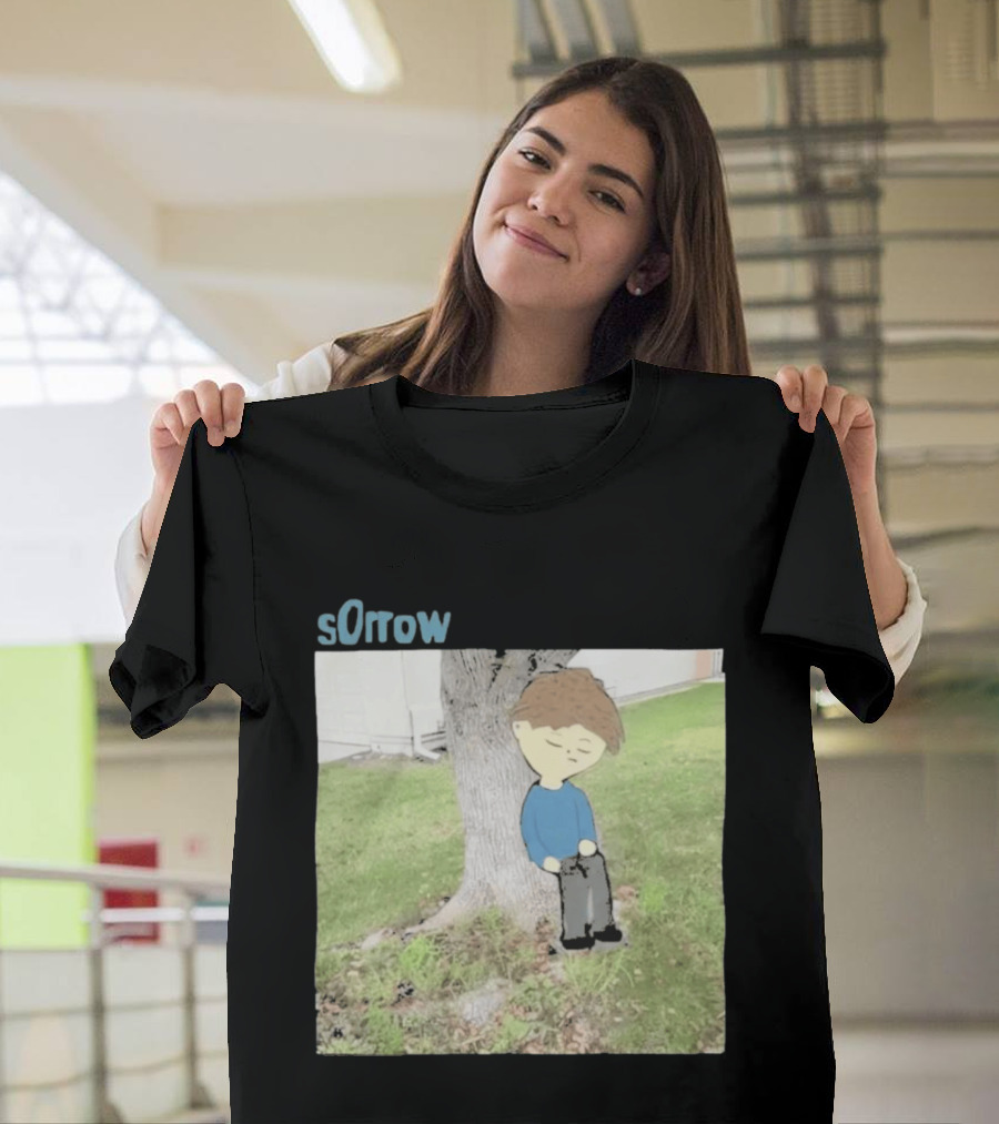 Sorrow Unhappy Sad Boy Leaning Against Tree T-Shirt