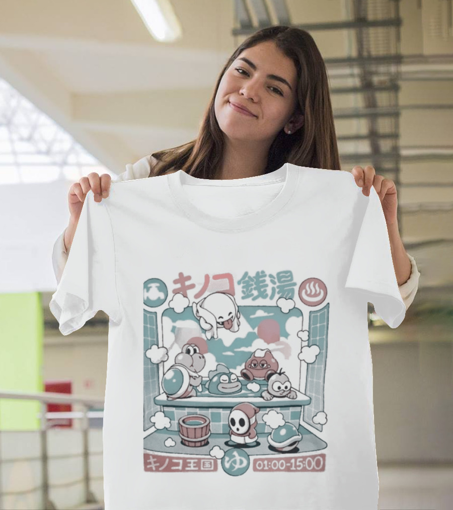 Mushroom Bathhouse Ilustrata Onsen Adventure Kanji Pixel T-Shirt