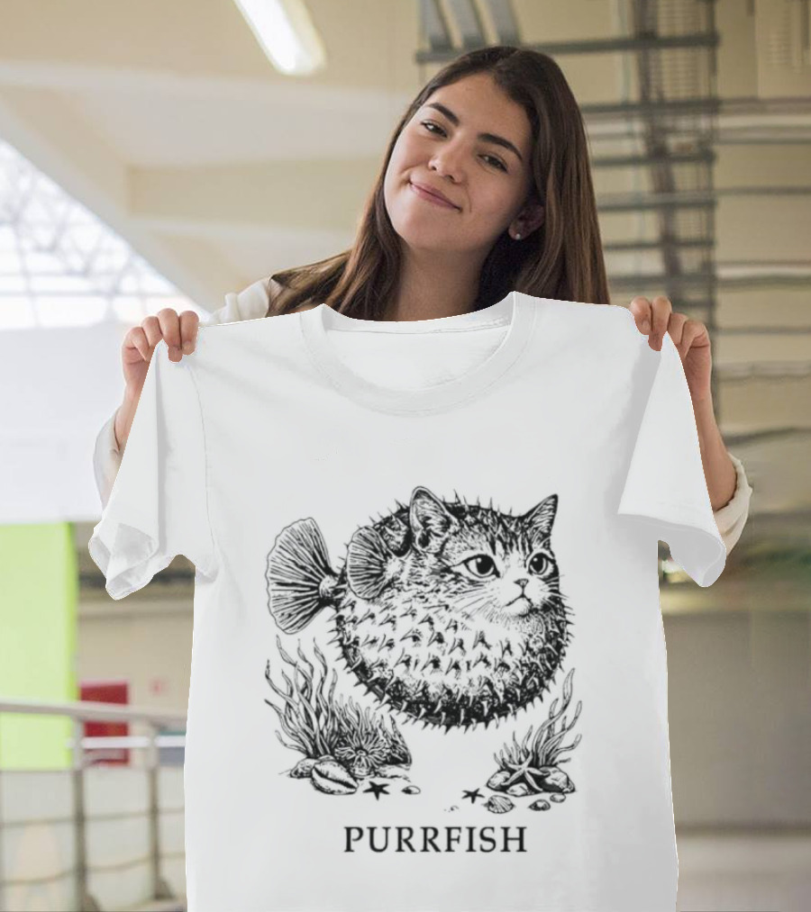 Purrfish Cat Pufferfish Hybrid Marine Life Ocean Creatures T-Shirt