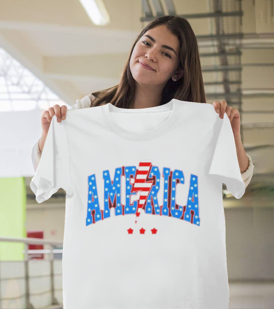 Patriotic America Stars And Stripes Lightning Bolt T-Shirt