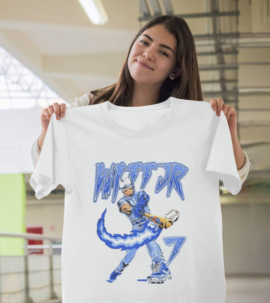 Witt Jr 7 Flaming Bat Baseball Player T-Shirt