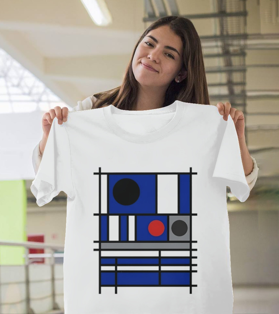 Geometric Shapes Blue Black Red Circles Squares Lines T-Shirt