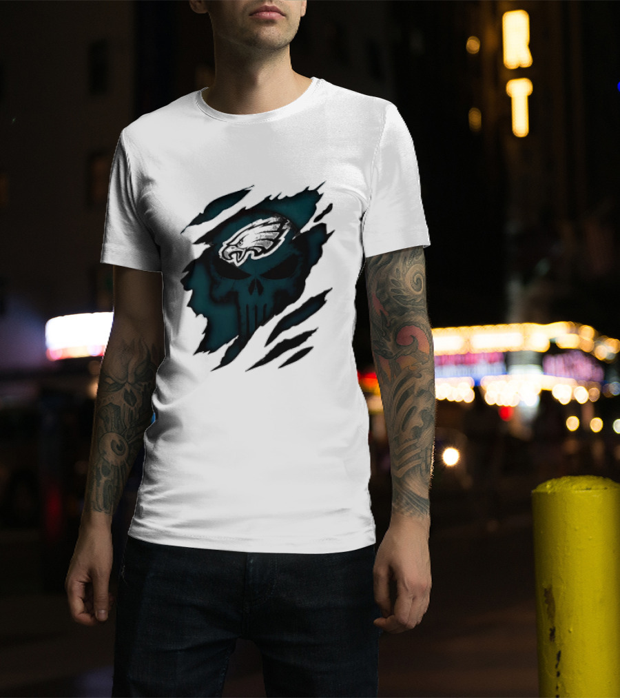 Philadelphia Eagles Punisher Skull Ripped Effect NFL Team Merchandise T-Shirt