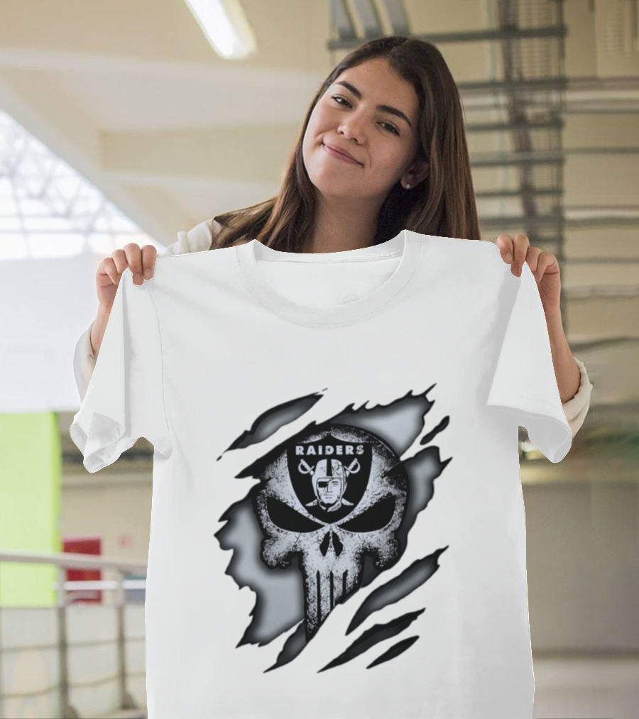 Las Vegas Raiders Punisher Skull NFL Rip Effect T-Shirt