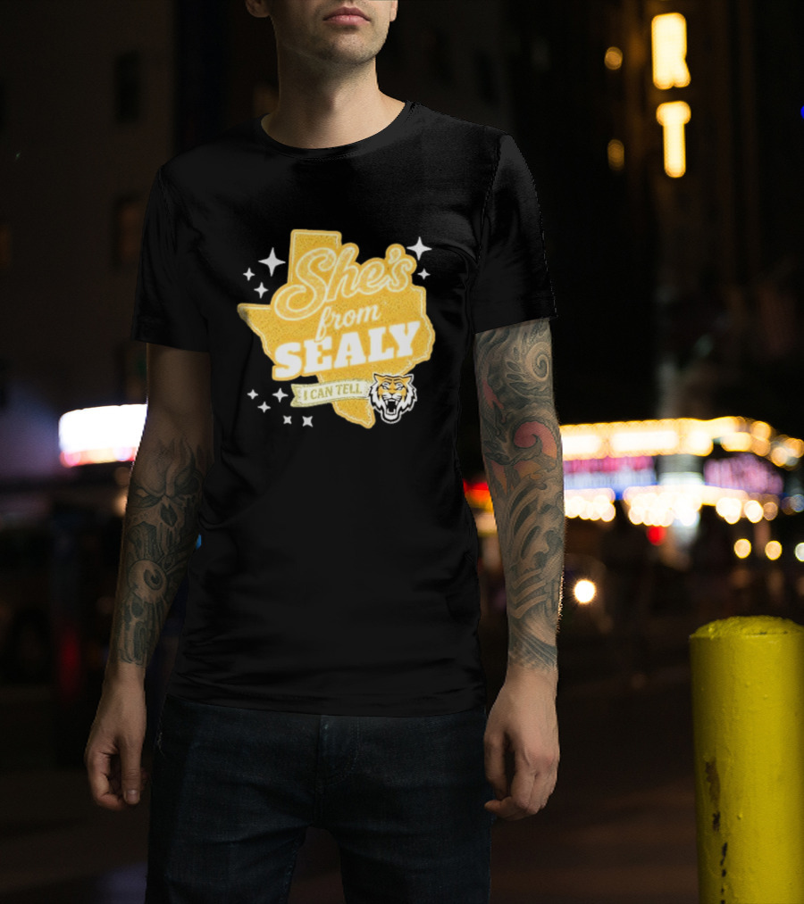 She's From Sealy Texas I Can Tell With Tiger Emblem And Stars T-Shirt