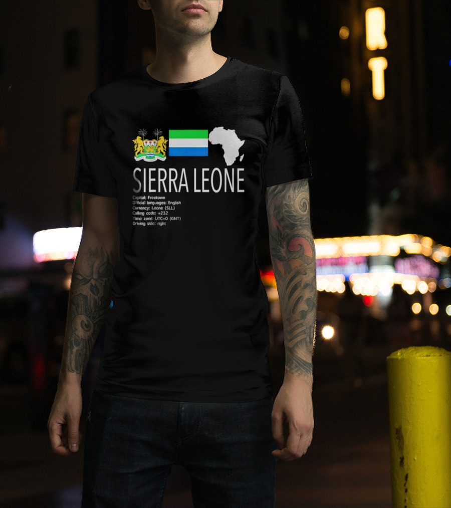 Sierra Leone Flag Map African Continent Geography Facts Creole Language GMT Time Zone Stats T-Shirt