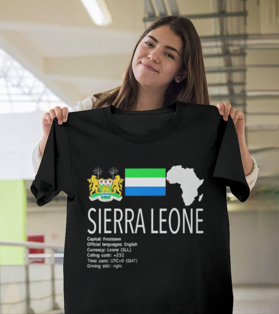 Sierra Leone Flag Map African Continent Geography Facts Creole Language GMT Time Zone Stats T-Shirt