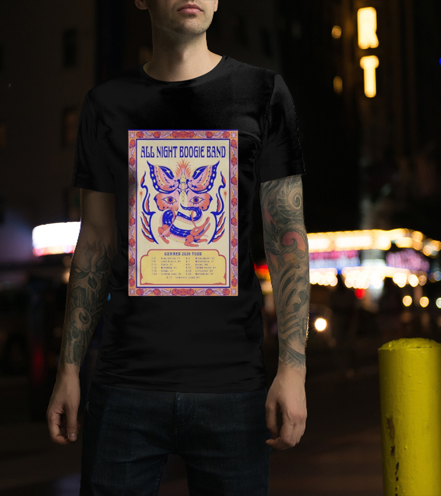 All Night Boogie Band 2026 Summer Tour Wilmington Washington Lake Placid Woodstock Hamden Catskill Saranac Lake T-Shirt
