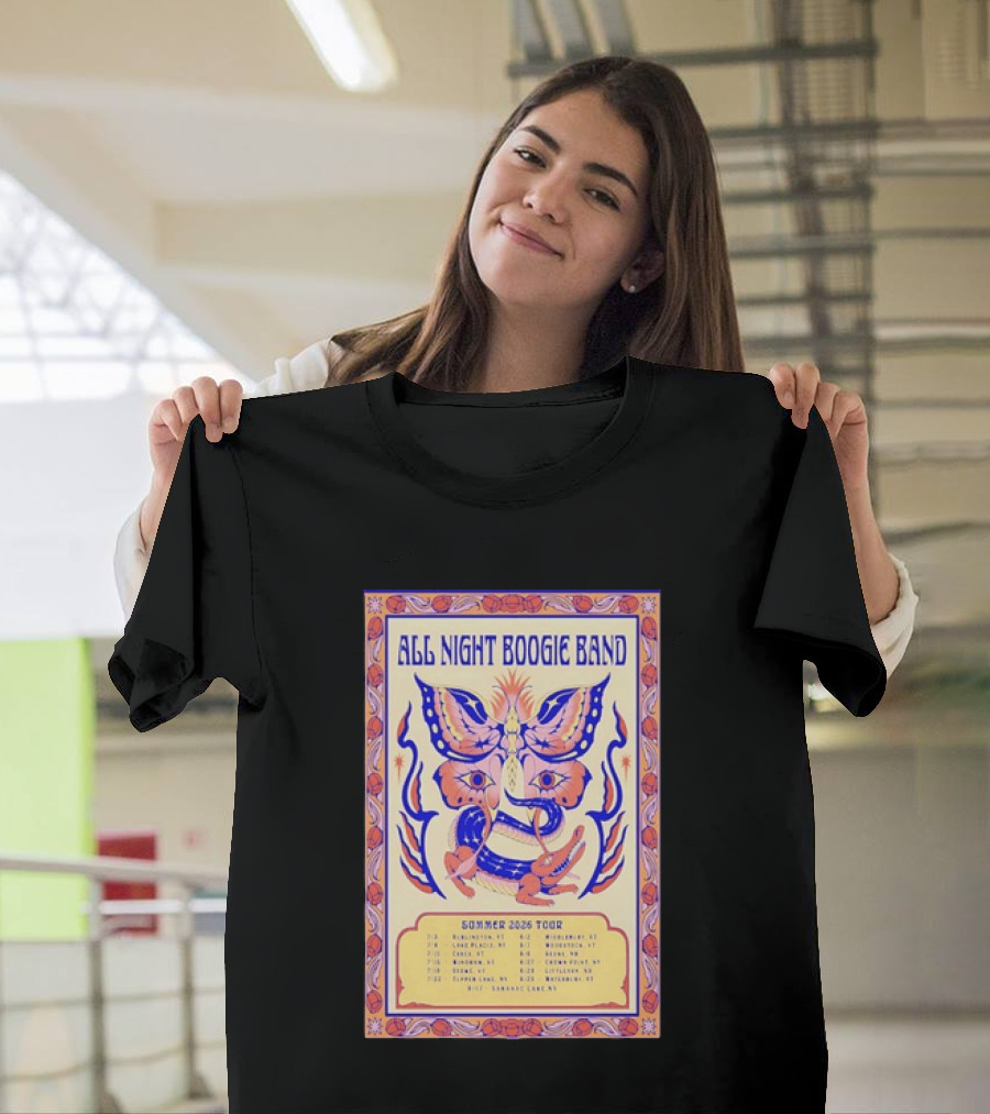 All Night Boogie Band 2026 Summer Tour Wilmington Washington Lake Placid Woodstock Hamden Catskill Saranac Lake T-Shirt