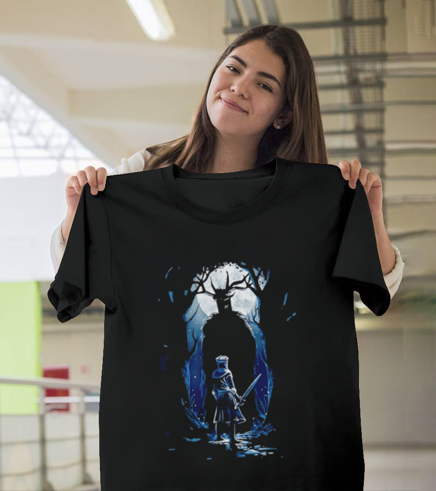 Black Knight Versus Leshen Encounter Fantasy Witcher Gaming Folklore T-Shirt