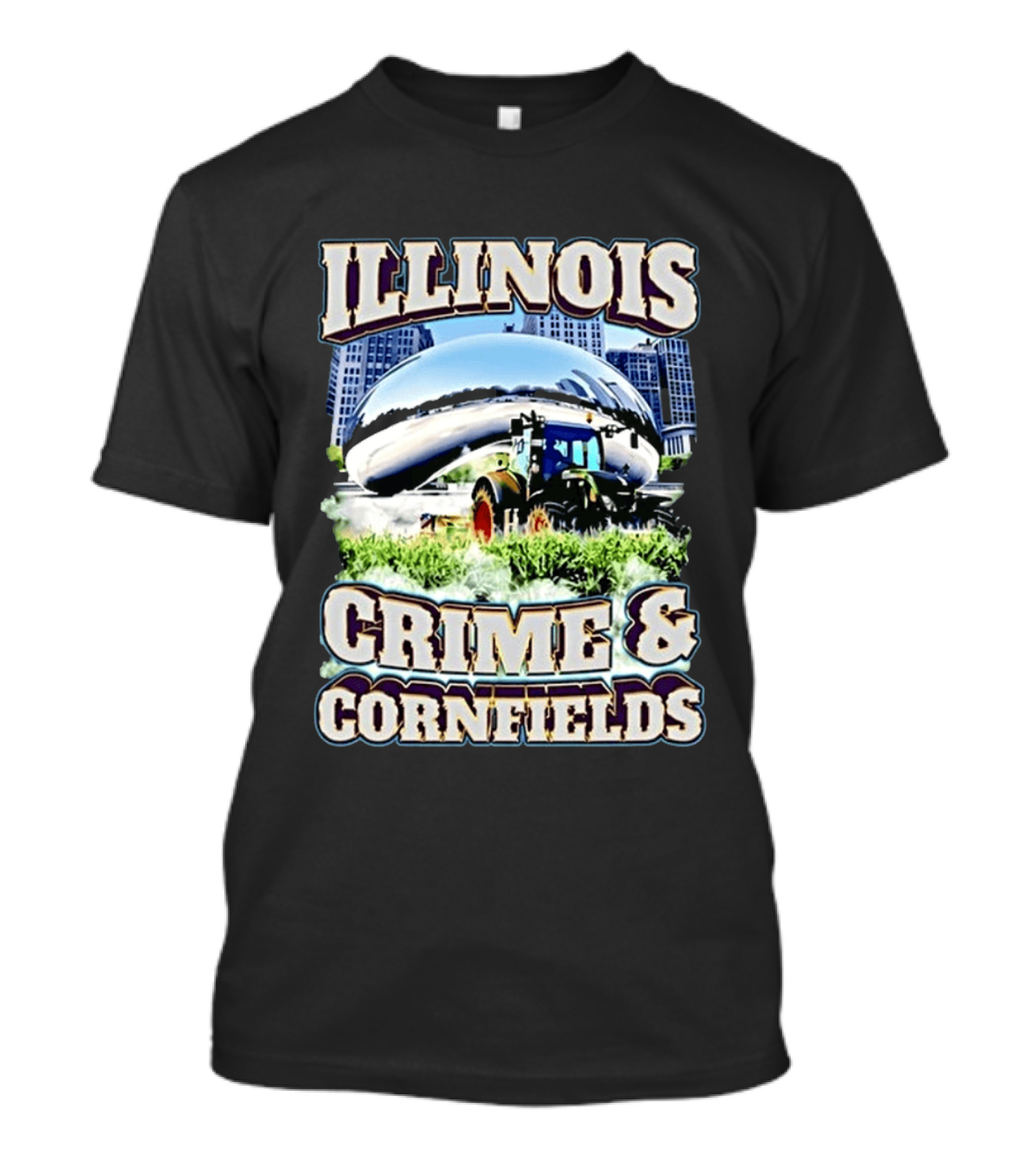 Illinois Crime And Cornfields Chicago Bean Tractor Scene T-Shirt