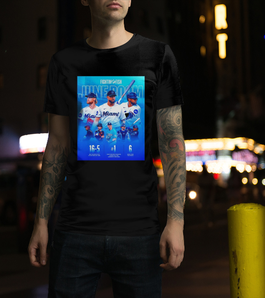 Fighting Fish Miami June Boom Sandy Alcantara Franchise Record T-Shirt