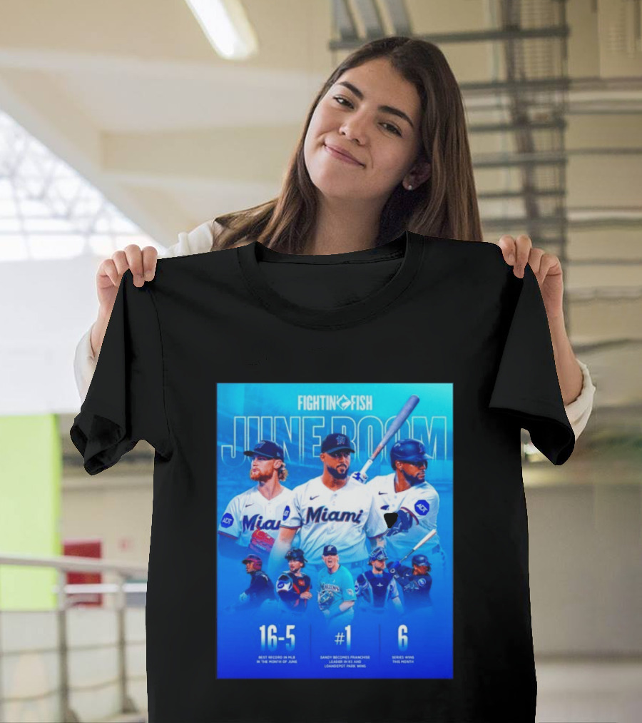Fighting Fish Miami June Boom Sandy Alcantara Franchise Record T-Shirt
