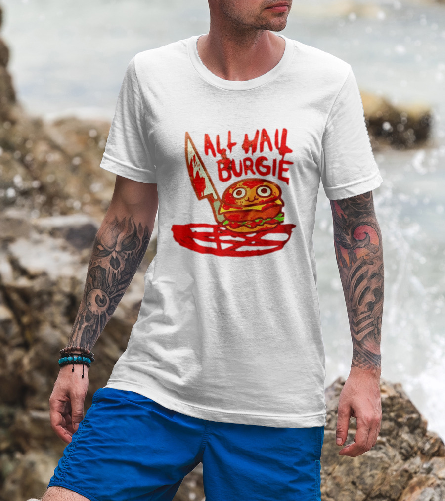 All Hail Burgie Creepy Cute Hamburger Knife Blood Image T-Shirt