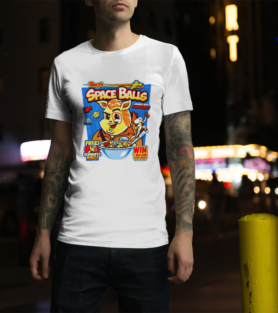 Barf Space Balls Cereal Box Jammed With Raspberry Free Schwartz Ring Win 1 Million Space Bucks T-Shirt