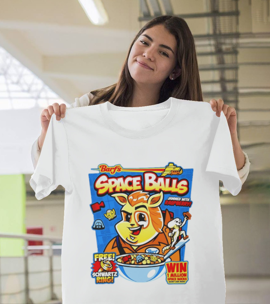 Barf Space Balls Cereal Box Jammed With Raspberry Free Schwartz Ring Win 1 Million Space Bucks T-Shirt