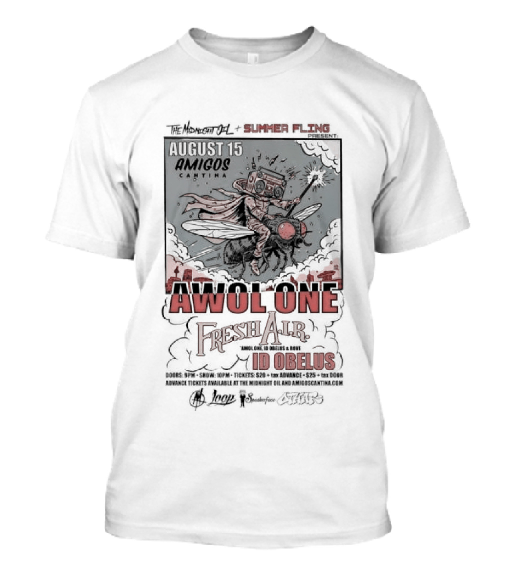 Awol One Fresh Air Id Obelus Amigos Cantina August 15 Concert Event T-Shirt
