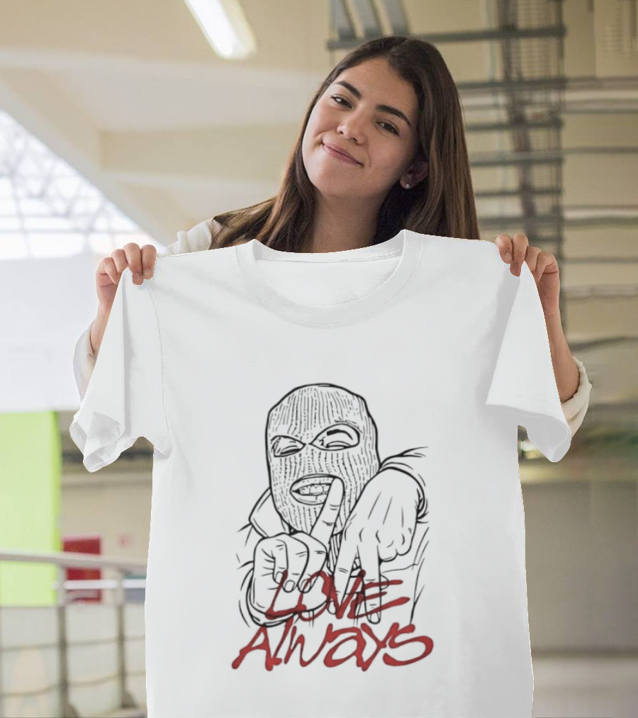 Balaclava Hand Sign Love Always Streetwear Graffiti T-Shirt