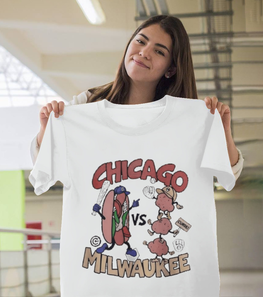 Chicago Cubs Vs Milwaukee Brewers Hot Dog Cheese Curds Baseball Battle T-Shirt