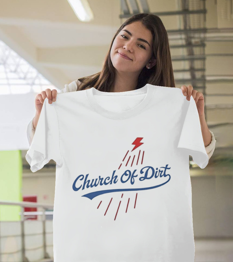 Text Church Of Dirt Red Lightning Bolt Sport T-Shirt