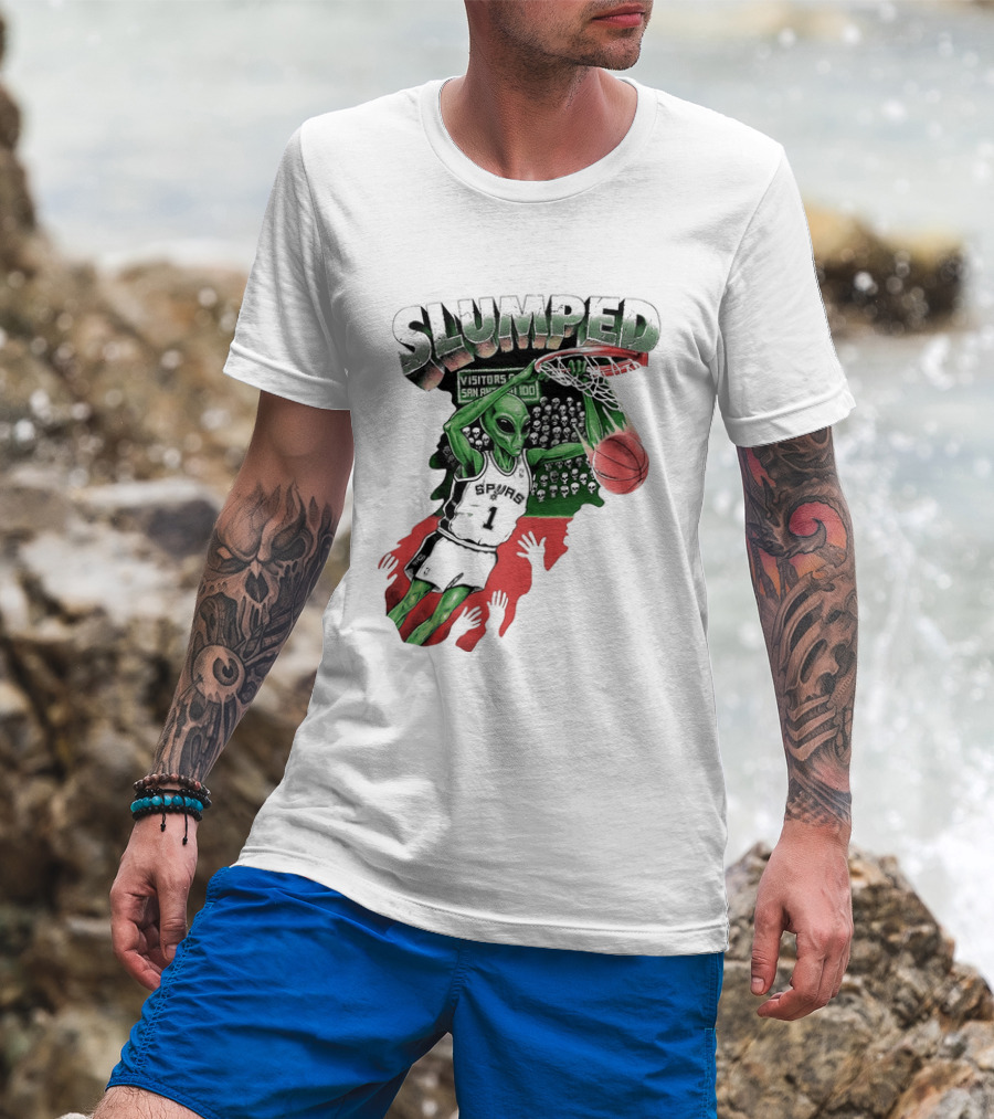 San Antonio Spurs NBA Alien Victor Wembanyama Slumped Basketball Visitors T-Shirt