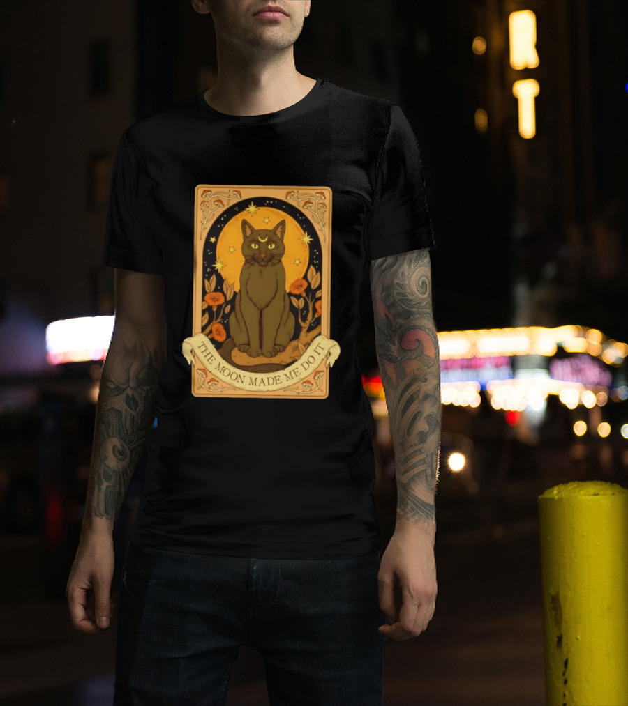 Black Cat Crescent Moon Celestial Nature Witchy The Moon Made Me Do It T-Shirt