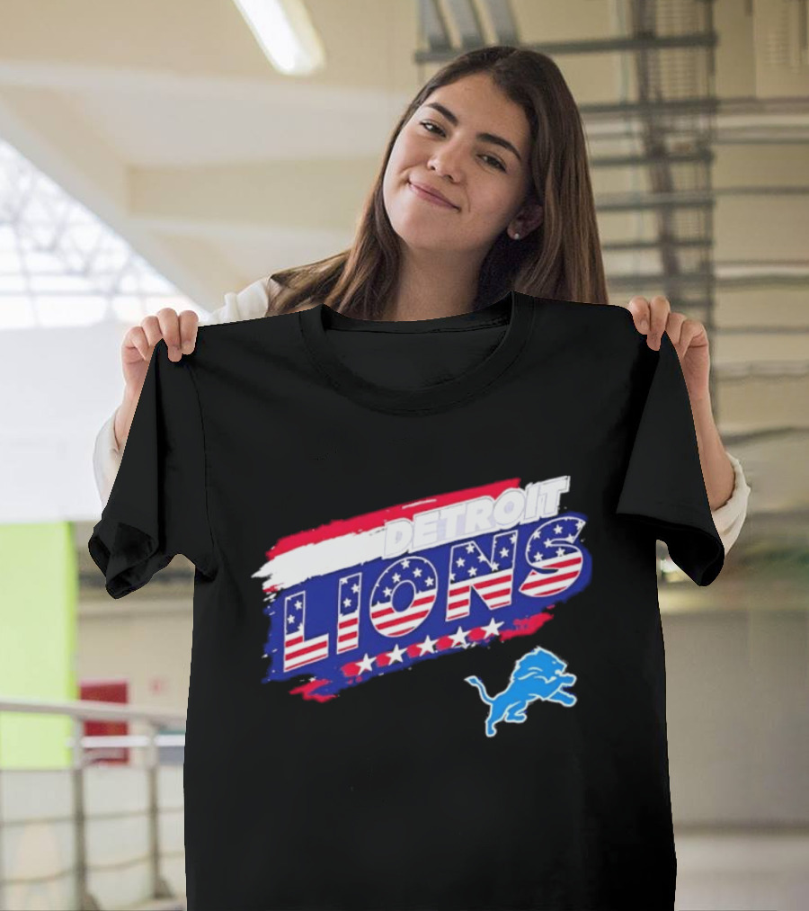 Detroit Lions American Flag Stars Stripes Patriotic NFL Team Spirit T-Shirt