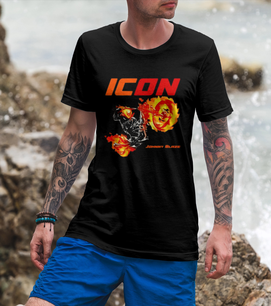 ICON Johnny Blaze Marvel Ghost Rider Fiery Motorcycle T-Shirt