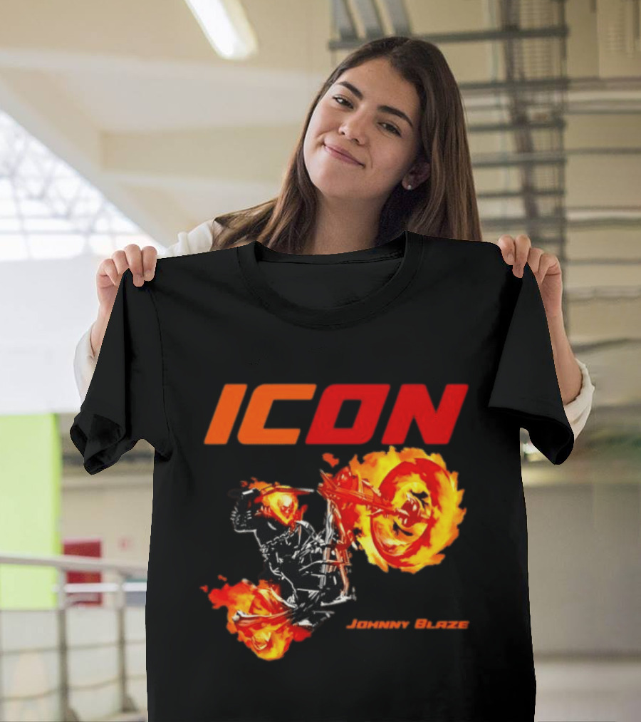 ICON Johnny Blaze Marvel Ghost Rider Fiery Motorcycle T-Shirt