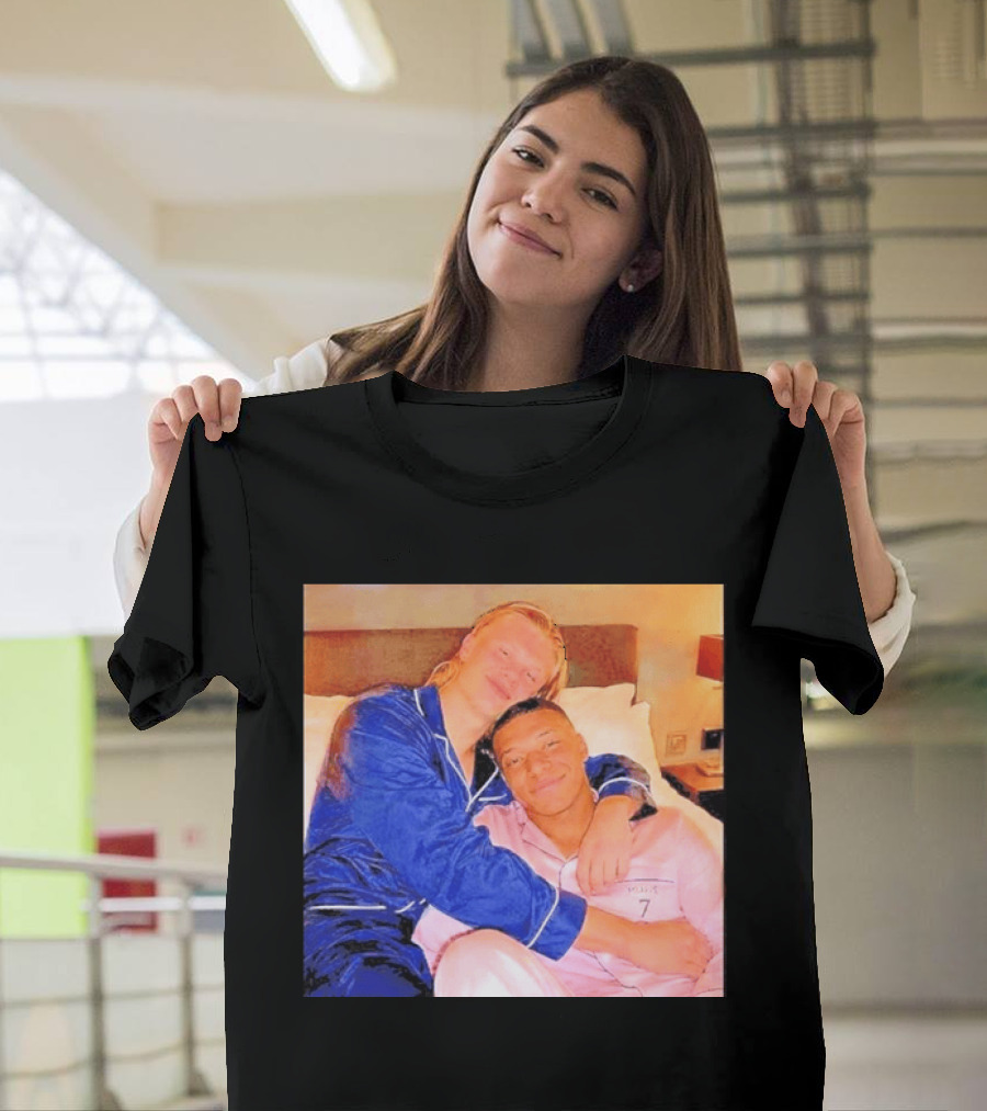 Kylian Mbappé Erling Haaland Pajama Party Soccer Stars Relaxing Together T-Shirt
