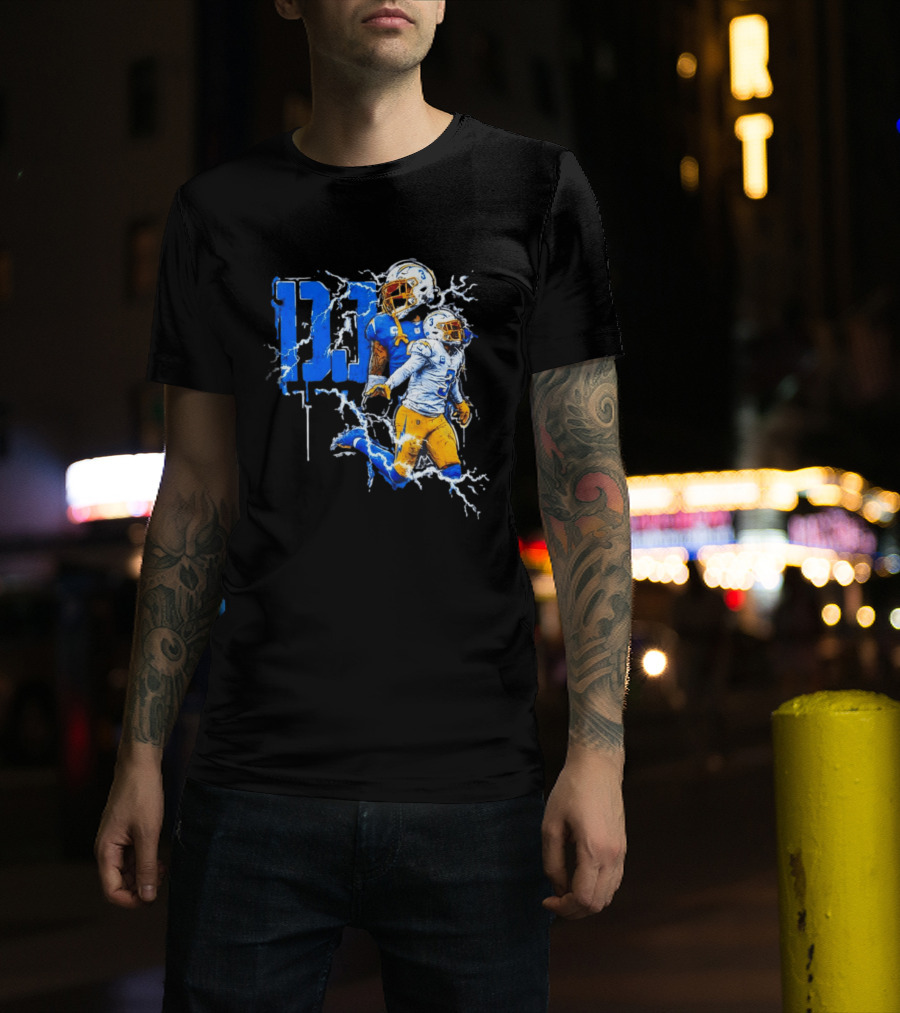Derwin James Chargers Football Lightning DJ Bold Blue Yellow Action Splash T-Shirt