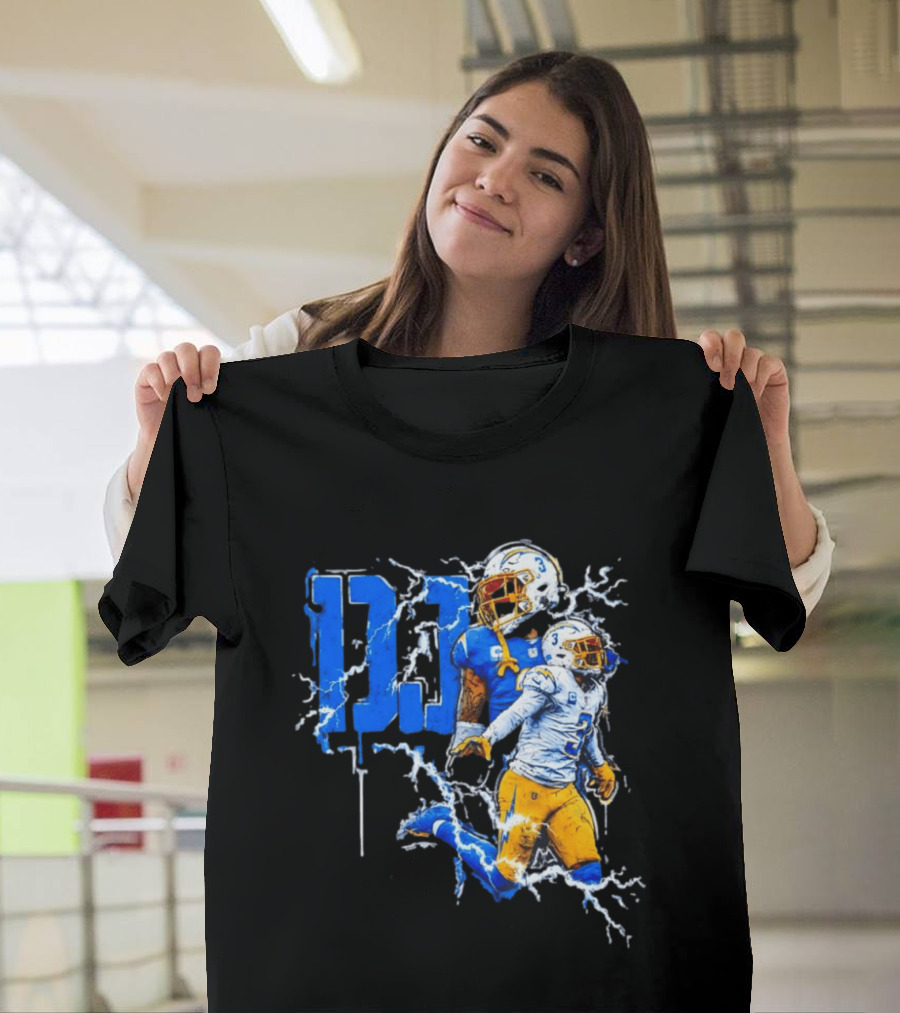 Derwin James Chargers Football Lightning DJ Bold Blue Yellow Action Splash T-Shirt
