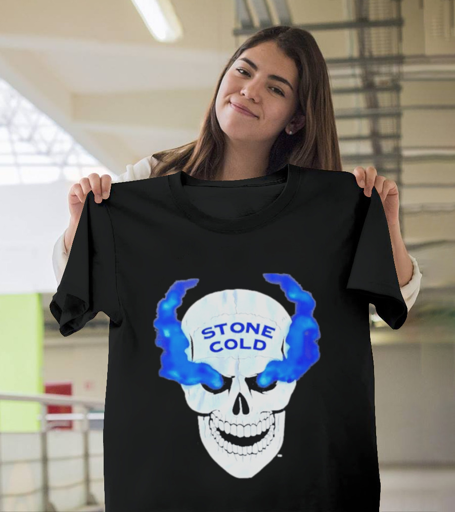 Stone Cold Skull WWE Wrestling Iconic Blue Flames T-Shirt