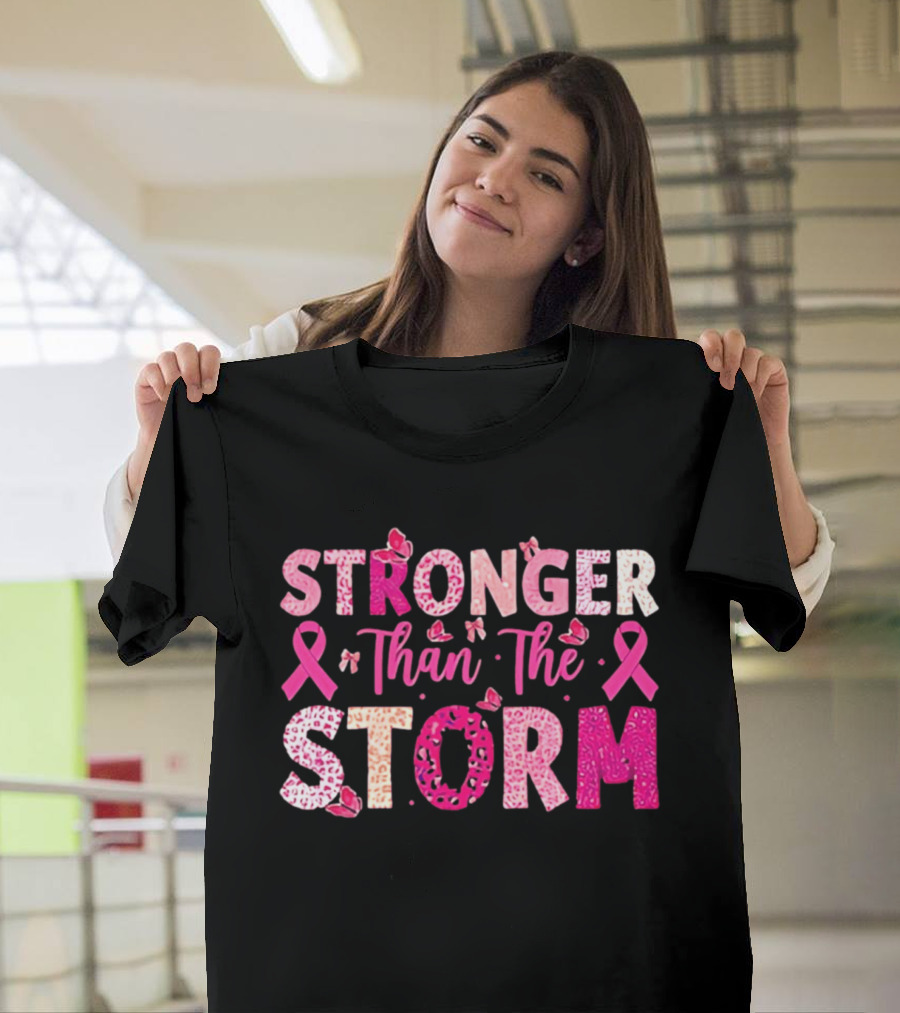 Stronger Than The Storm Pink Ribbon Butterfly Awareness T-Shirt