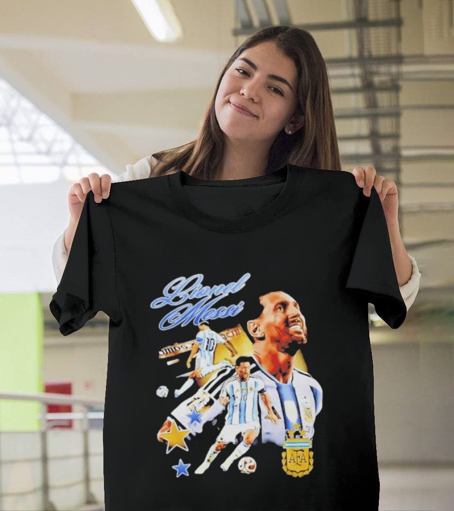 Lionel Messi Argentina National Football Team AFA Striker Soccer Star Blue White Kit T-Shirt